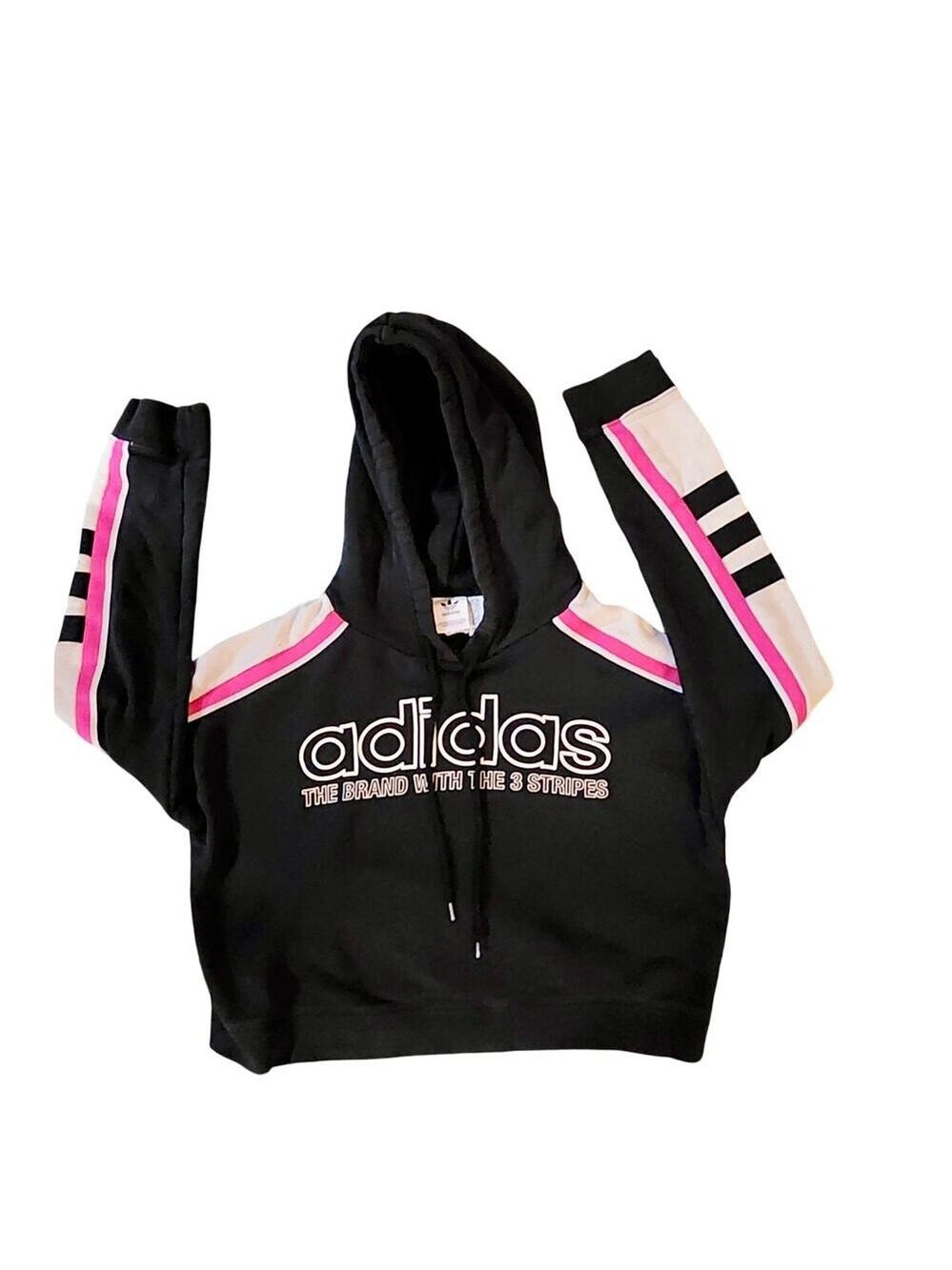 Rare Adidas Y2K Color-Block Cropped Hoodie 💗🖤 Retro Moto size xsmall - Picture 5 of 8